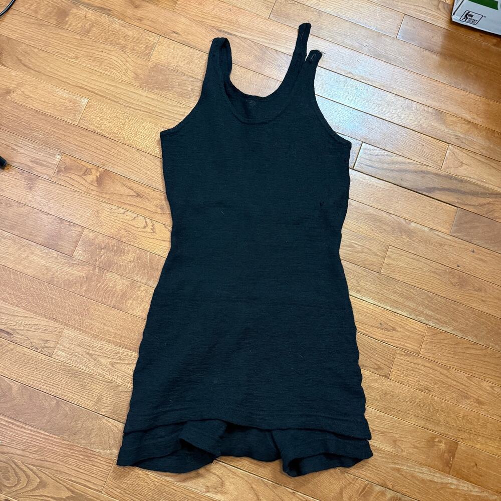 Vintage 1920s Rare Wool Knit Bathing Suit Black Swim Dress XS